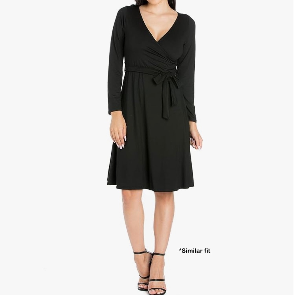 Forever 21 Women’s Black London Faux Wrap Long Sleeve Stretchy Dress Medium